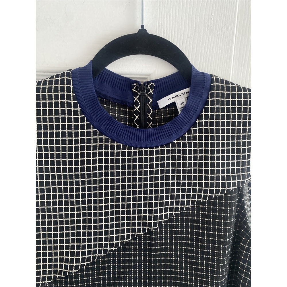 Carven Black and White Geometric Sleeveless Top with Navy Trim - Picture 3 of 10